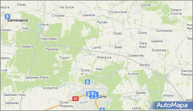 mapa Wręczyca gmina Pajęczno, Wręczyca gmina Pajęczno na mapie Targeo