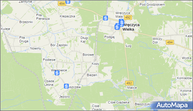 mapa Wręczyca gmina Wręczyca Wielka, Wręczyca gmina Wręczyca Wielka na mapie Targeo