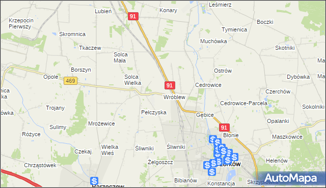 mapa Wróblew gmina Ozorków, Wróblew gmina Ozorków na mapie Targeo
