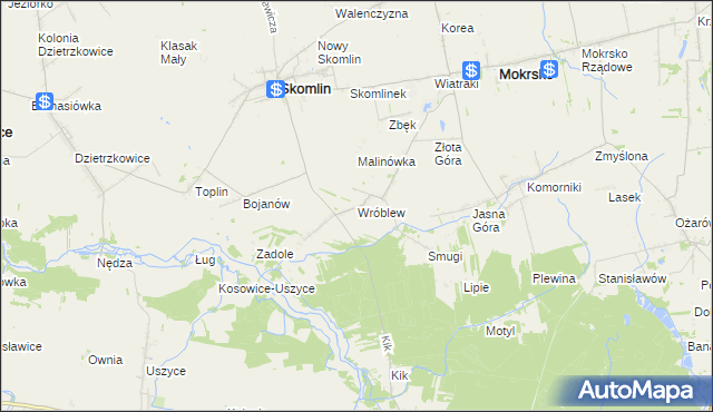 mapa Wróblew gmina Skomlin, Wróblew gmina Skomlin na mapie Targeo