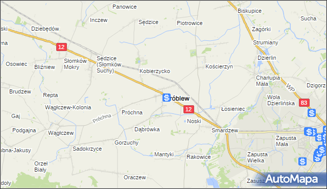 mapa Wróblew powiat sieradzki, Wróblew powiat sieradzki na mapie Targeo