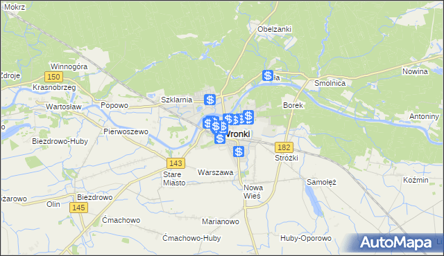 mapa Wronki powiat szamotulski, Wronki powiat szamotulski na mapie Targeo