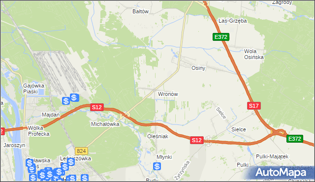 mapa Wronów gmina Końskowola, Wronów gmina Końskowola na mapie Targeo