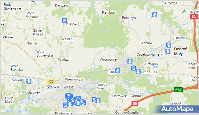 mapa Wronowice gmina Łask, Wronowice gmina Łask na mapie Targeo