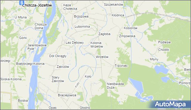 mapa Wrzelów, Wrzelów na mapie Targeo