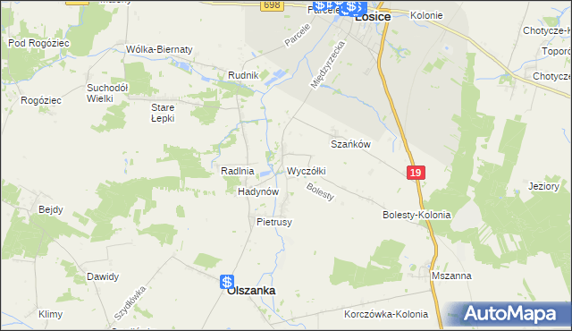mapa Wyczółki gmina Olszanka, Wyczółki gmina Olszanka na mapie Targeo