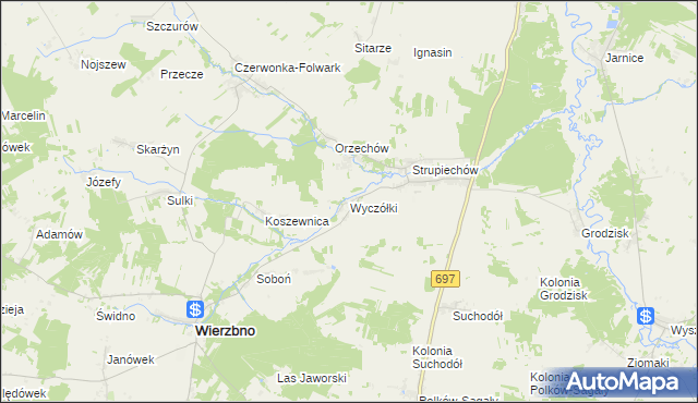 mapa Wyczółki gmina Wierzbno, Wyczółki gmina Wierzbno na mapie Targeo