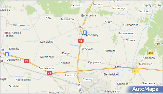 mapa Wydrzyn gmina Czarnożyły, Wydrzyn gmina Czarnożyły na mapie Targeo