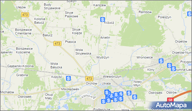 mapa Wydrzyn gmina Łask, Wydrzyn gmina Łask na mapie Targeo