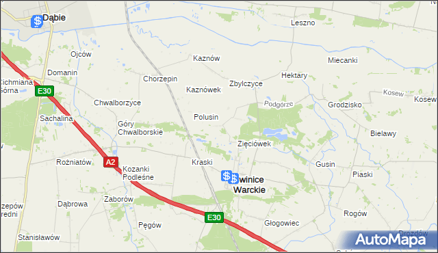 mapa Wyganów gmina Świnice Warckie, Wyganów gmina Świnice Warckie na mapie Targeo