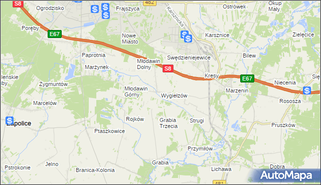 mapa Wygiełzów gmina Zapolice, Wygiełzów gmina Zapolice na mapie Targeo