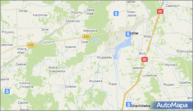 mapa Wyglądały gmina Jadów, Wyglądały gmina Jadów na mapie Targeo