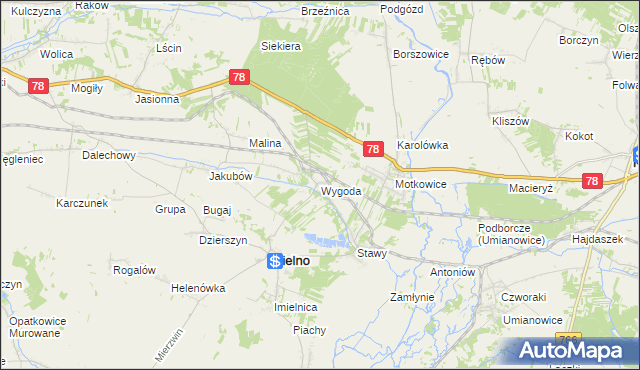 mapa Wygoda gmina Imielno, Wygoda gmina Imielno na mapie Targeo