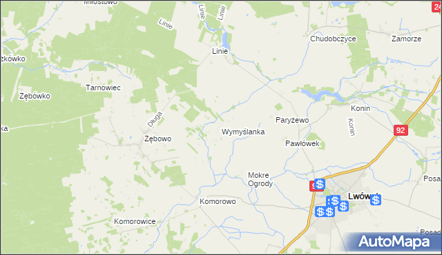 mapa Wymyślanka gmina Lwówek, Wymyślanka gmina Lwówek na mapie Targeo