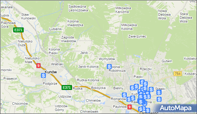 mapa Wymysłów gmina Kunów, Wymysłów gmina Kunów na mapie Targeo