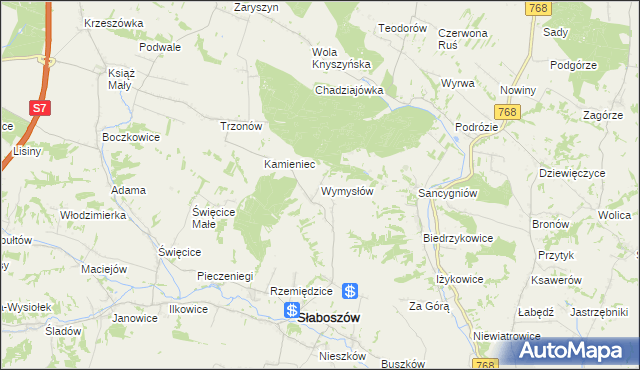 mapa Wymysłów gmina Słaboszów, Wymysłów gmina Słaboszów na mapie Targeo