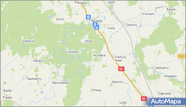 mapa Wysieka, Wysieka na mapie Targeo