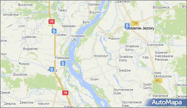 mapa Wysoczyn gmina Sobienie-Jeziory, Wysoczyn gmina Sobienie-Jeziory na mapie Targeo