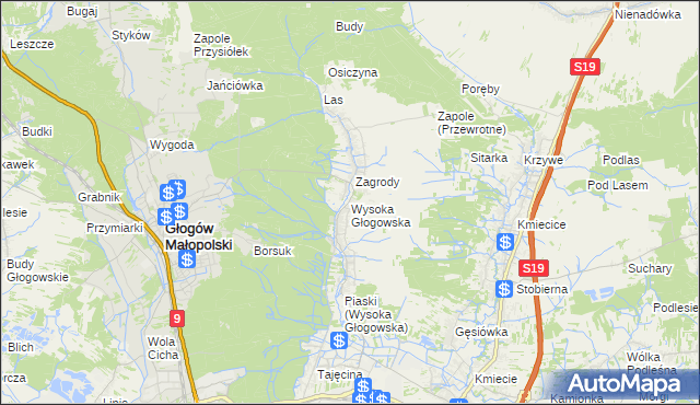 mapa Wysoka Głogowska, Wysoka Głogowska na mapie Targeo