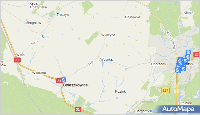 mapa Wysoka gmina Boleszkowice, Wysoka gmina Boleszkowice na mapie Targeo