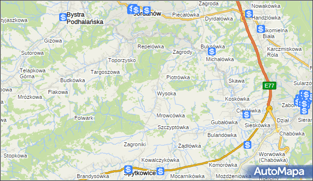 mapa Wysoka gmina Jordanów, Wysoka gmina Jordanów na mapie Targeo