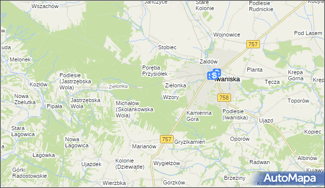 mapa Wzory gmina Iwaniska, Wzory gmina Iwaniska na mapie Targeo