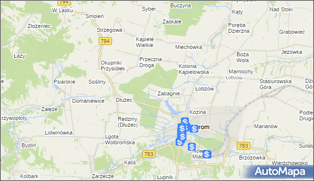 mapa Zabagnie gmina Wolbrom, Zabagnie gmina Wolbrom na mapie Targeo