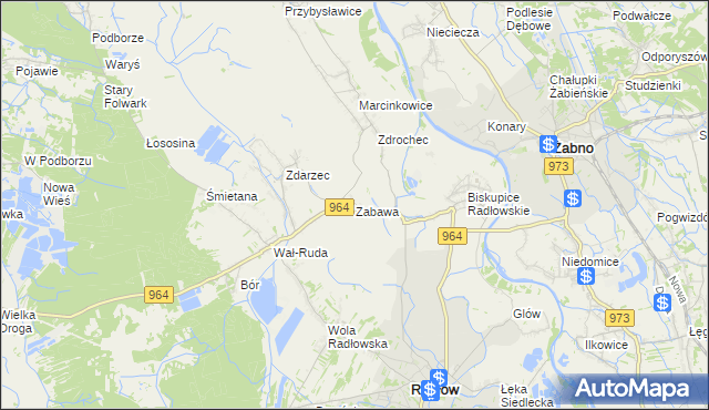 mapa Zabawa gmina Radłów, Zabawa gmina Radłów na mapie Targeo