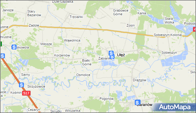 mapa Żabianka gmina Ułęż, Żabianka gmina Ułęż na mapie Targeo