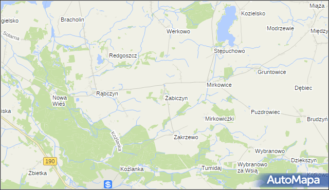 mapa Żabiczyn gmina Mieścisko, Żabiczyn gmina Mieścisko na mapie Targeo
