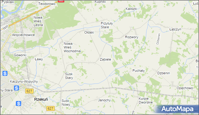 mapa Zabiele gmina Rzekuń, Zabiele gmina Rzekuń na mapie Targeo