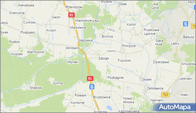 mapa Zabijak gmina Koziegłowy, Zabijak gmina Koziegłowy na mapie Targeo