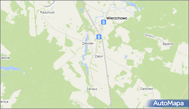mapa Żabin gmina Wierzchowo, Żabin gmina Wierzchowo na mapie Targeo