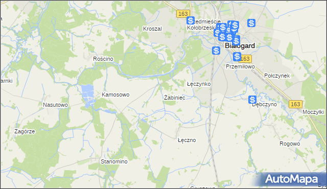 mapa Żabiniec gmina Białogard, Żabiniec gmina Białogard na mapie Targeo