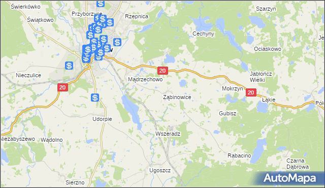 mapa Ząbinowice, Ząbinowice na mapie Targeo