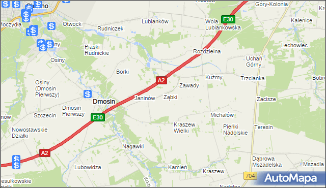 mapa Ząbki gmina Dmosin, Ząbki gmina Dmosin na mapie Targeo