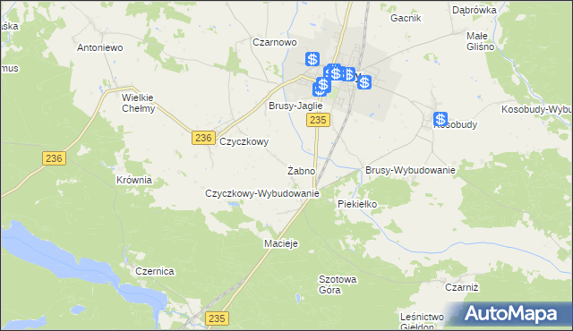 mapa Żabno gmina Brusy, Żabno gmina Brusy na mapie Targeo