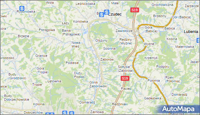 mapa Zaborów gmina Czudec, Zaborów gmina Czudec na mapie Targeo