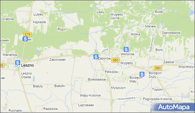 mapa Zaborów gmina Leszno, Zaborów gmina Leszno na mapie Targeo