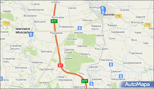 mapa Zaborze gmina Słomniki, Zaborze gmina Słomniki na mapie Targeo