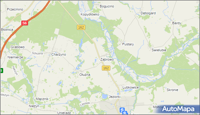 mapa Ząbrowo gmina Gościno, Ząbrowo gmina Gościno na mapie Targeo