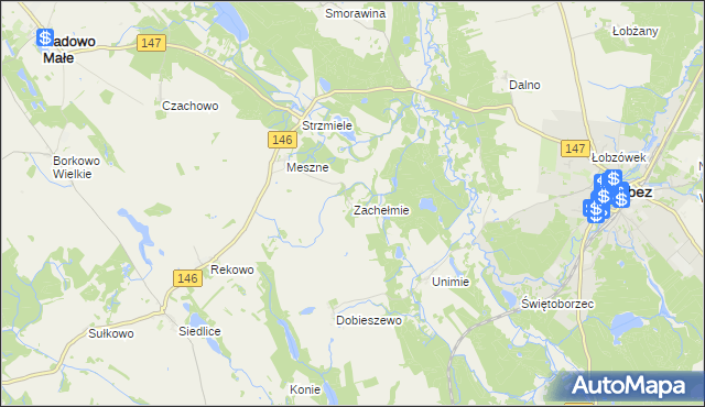 mapa Zachełmie gmina Łobez, Zachełmie gmina Łobez na mapie Targeo
