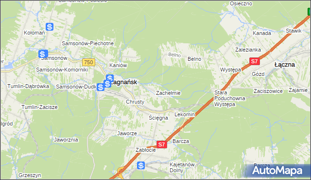 mapa Zachełmie gmina Zagnańsk, Zachełmie gmina Zagnańsk na mapie Targeo