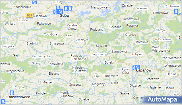 mapa Zagórzany gmina Gdów, Zagórzany gmina Gdów na mapie Targeo