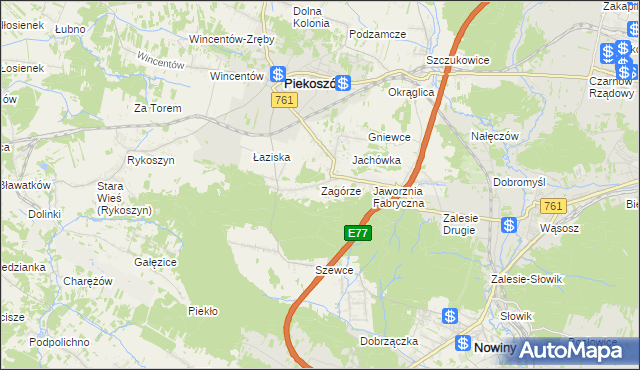mapa Zagórze gmina Piekoszów, Zagórze gmina Piekoszów na mapie Targeo
