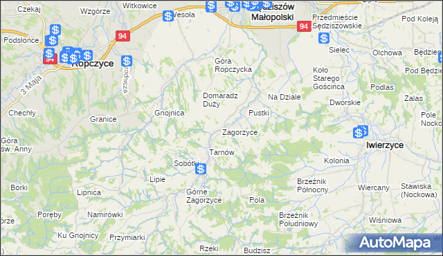 mapa Zagorzyce gmina Sędziszów Małopolski, Zagorzyce gmina Sędziszów Małopolski na mapie Targeo