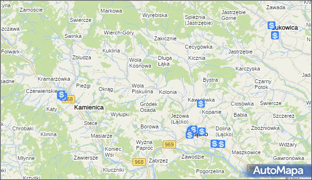 mapa Zagorzyn gmina Łącko, Zagorzyn gmina Łącko na mapie Targeo