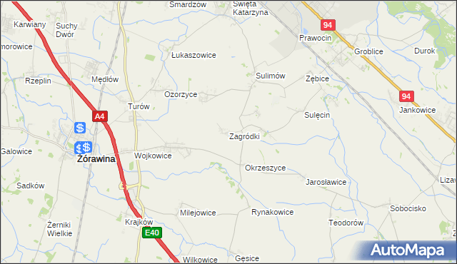 mapa Zagródki gmina Żórawina, Zagródki gmina Żórawina na mapie Targeo