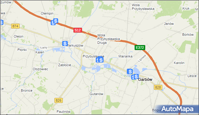 mapa Zagrody gmina Garbów, Zagrody gmina Garbów na mapie Targeo