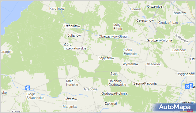 mapa Zajączków gmina Mniszków, Zajączków gmina Mniszków na mapie Targeo